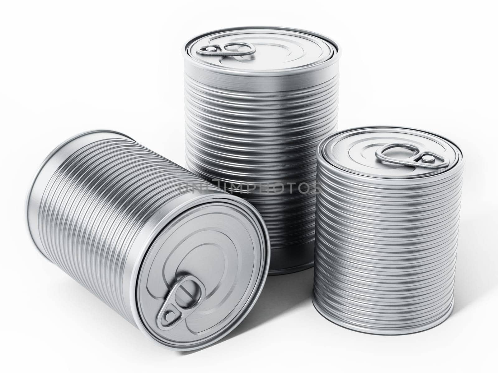 Tin cans isolated on white background. 3D illustration.