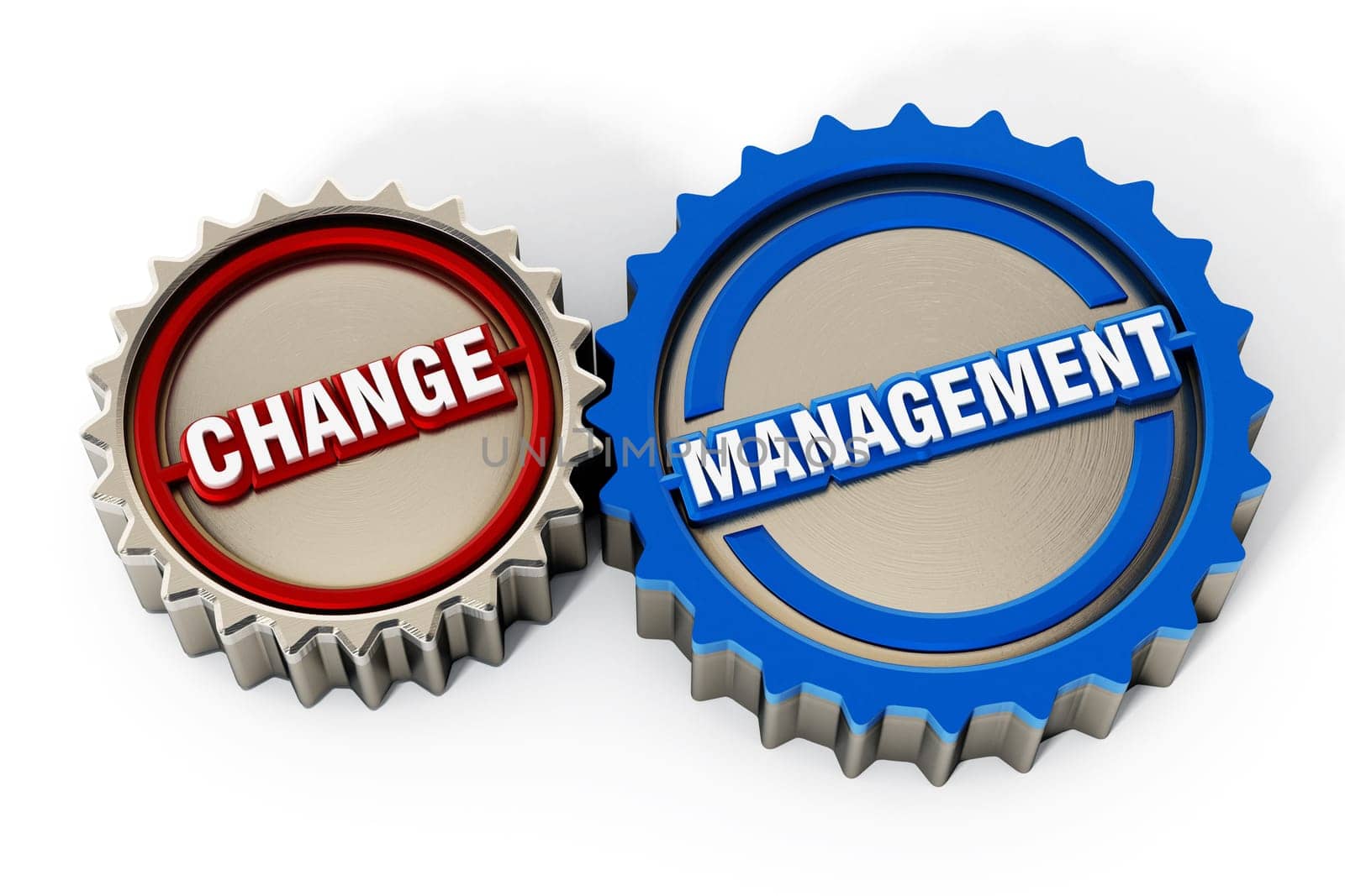 Change management gears isolated on white background. 3D illustration.