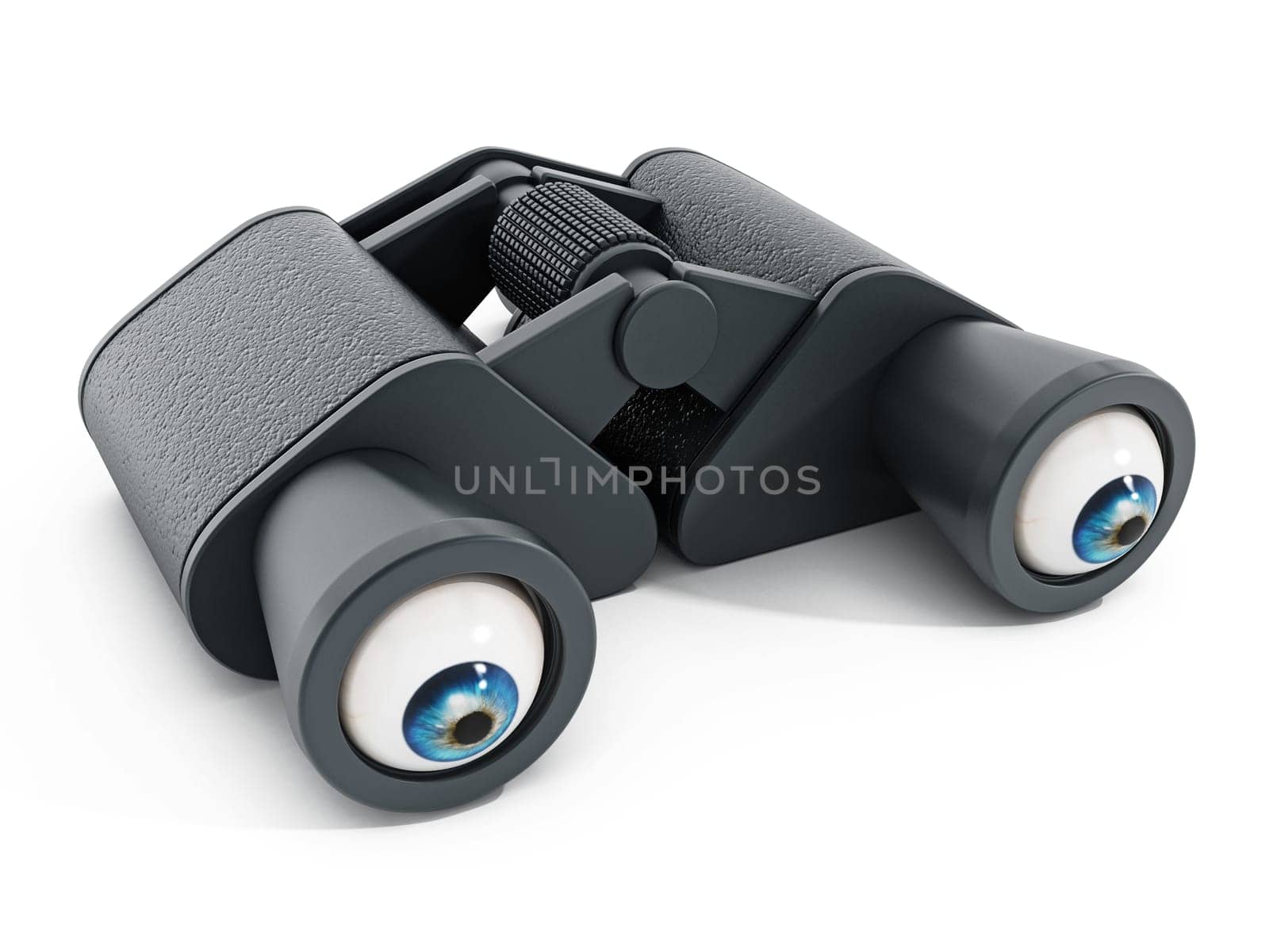 Binoculars with eyeballs isolated on white background. 3D illustration.