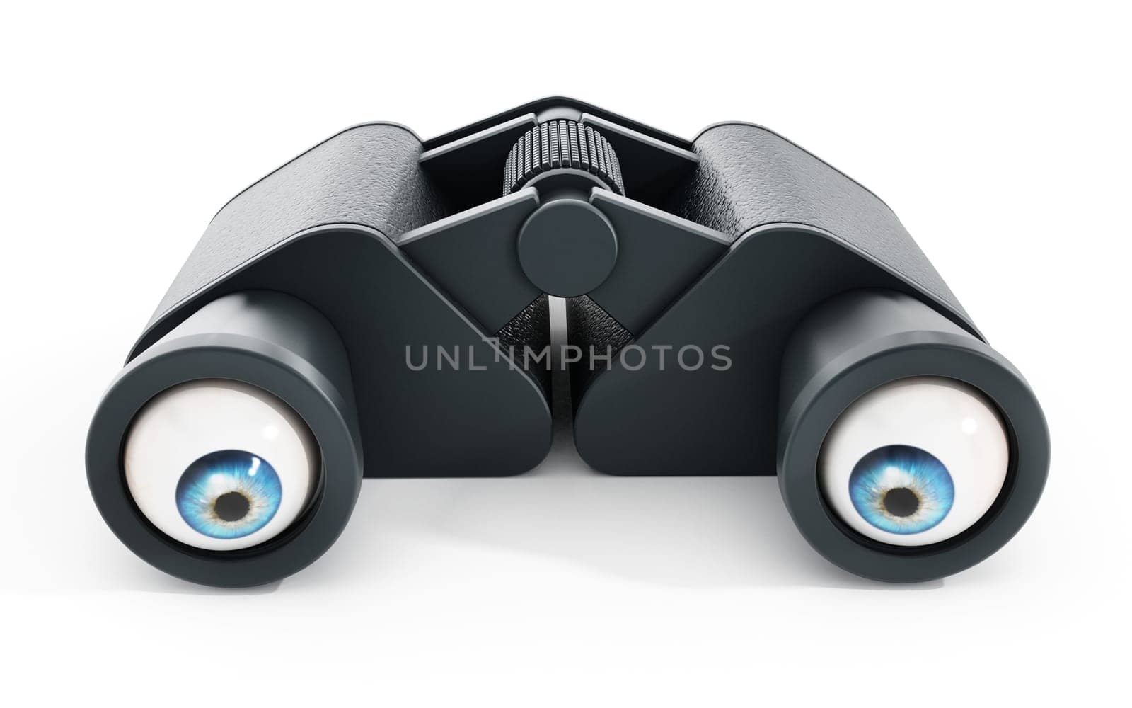 Binoculars with eyeballs isolated on white background. 3D illustration.