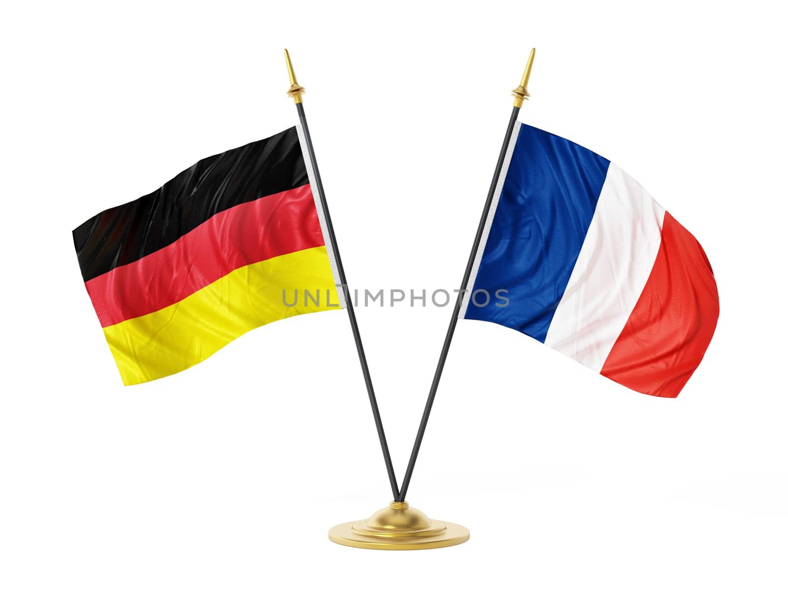 Germany and France desktop flags. 3D illustration.