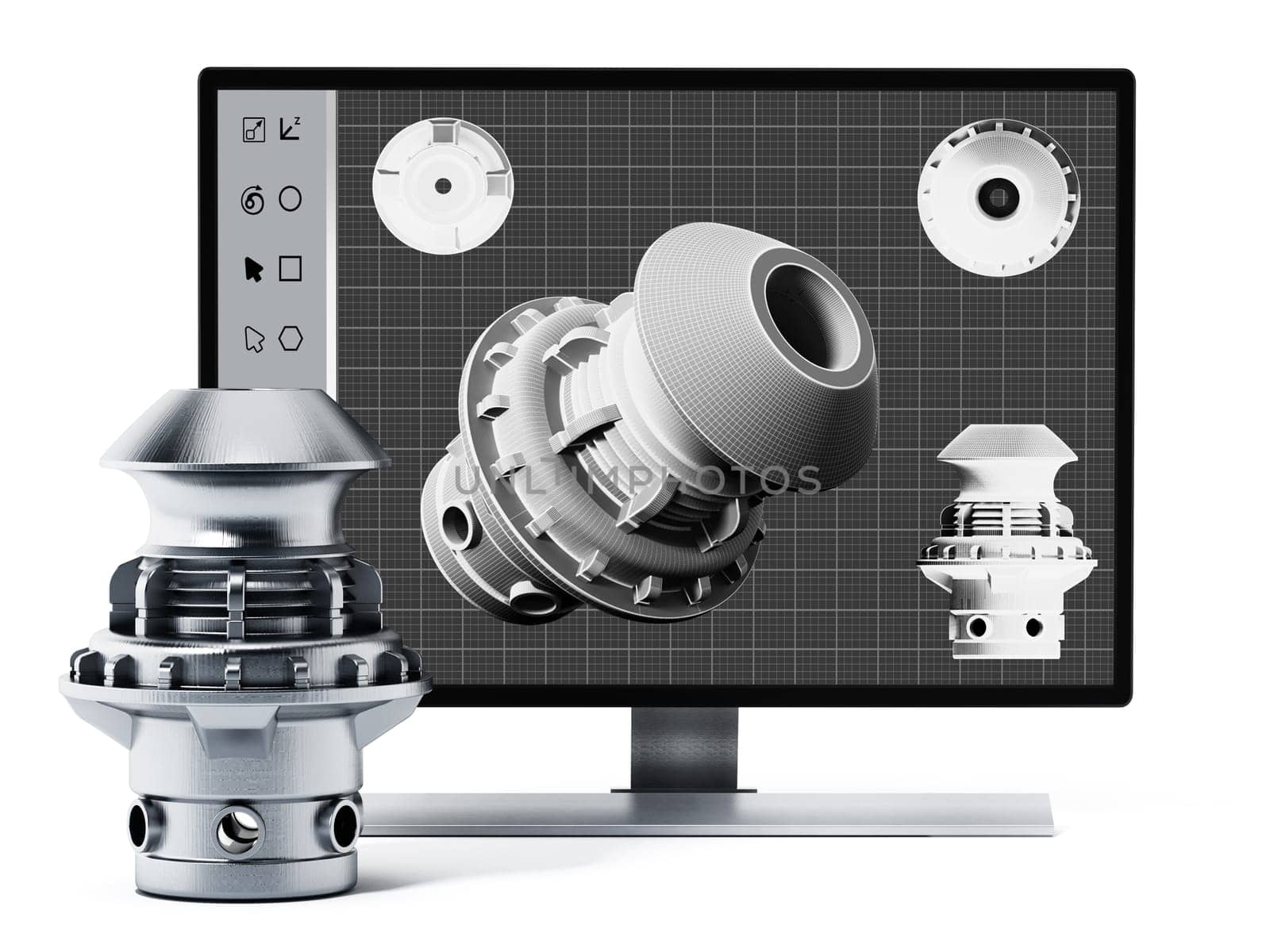 3D product design software and manufactured product. 3D illustration.