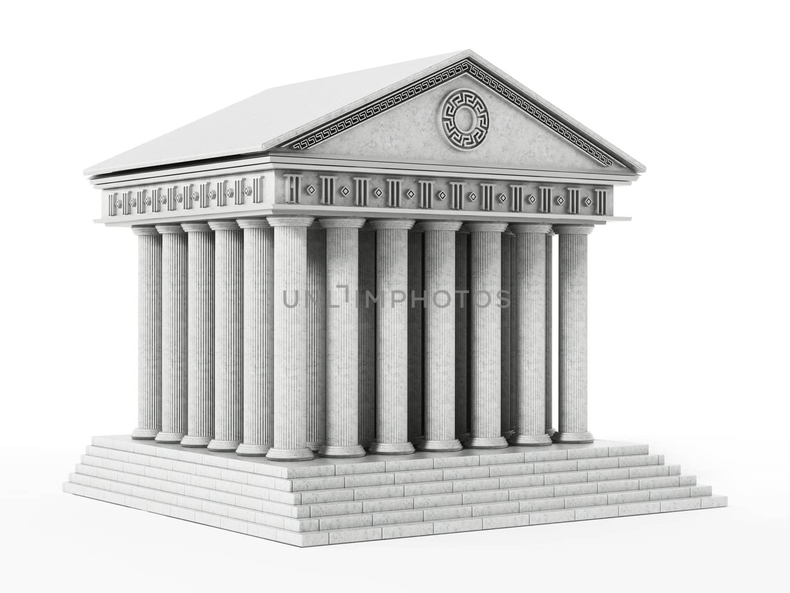 Old Greek temple isolated on white background. 3D illustration.