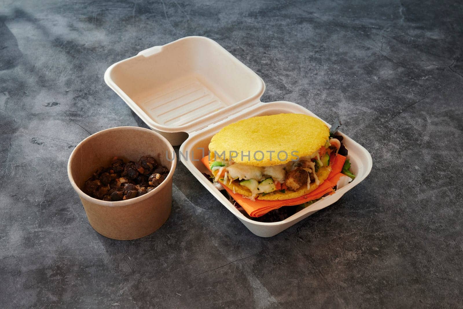 Selection of healthy food on rustic wooden background