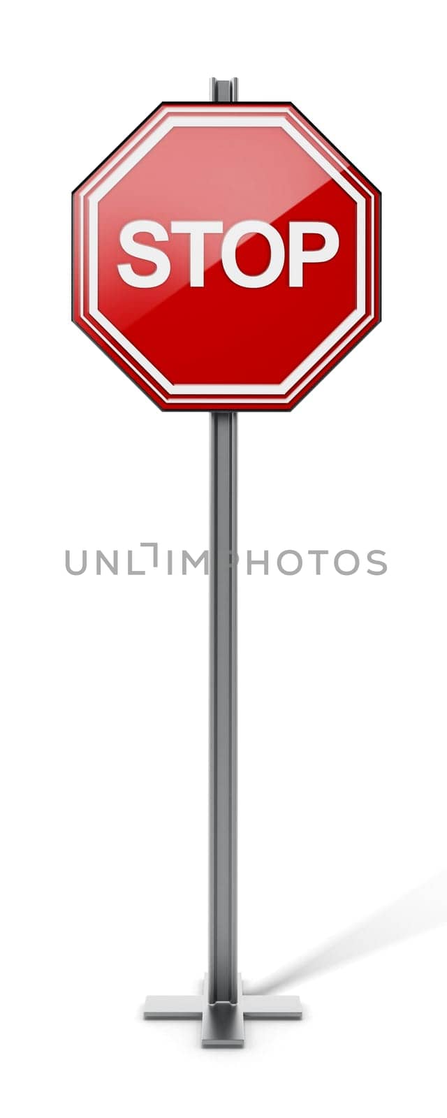 Stop traffic sign isolated on white background. 3D illustration.