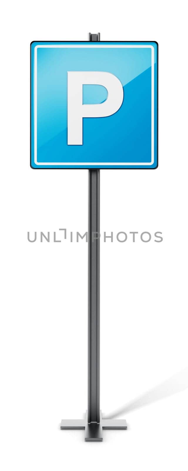 Blue parking traffic sign isolated on white background. 3D illustration.