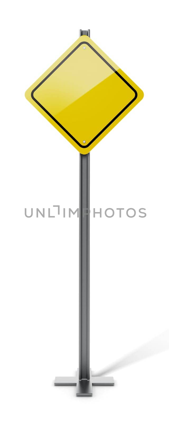 Yellow blank traffic sign isolated on white background. 3D illustration.