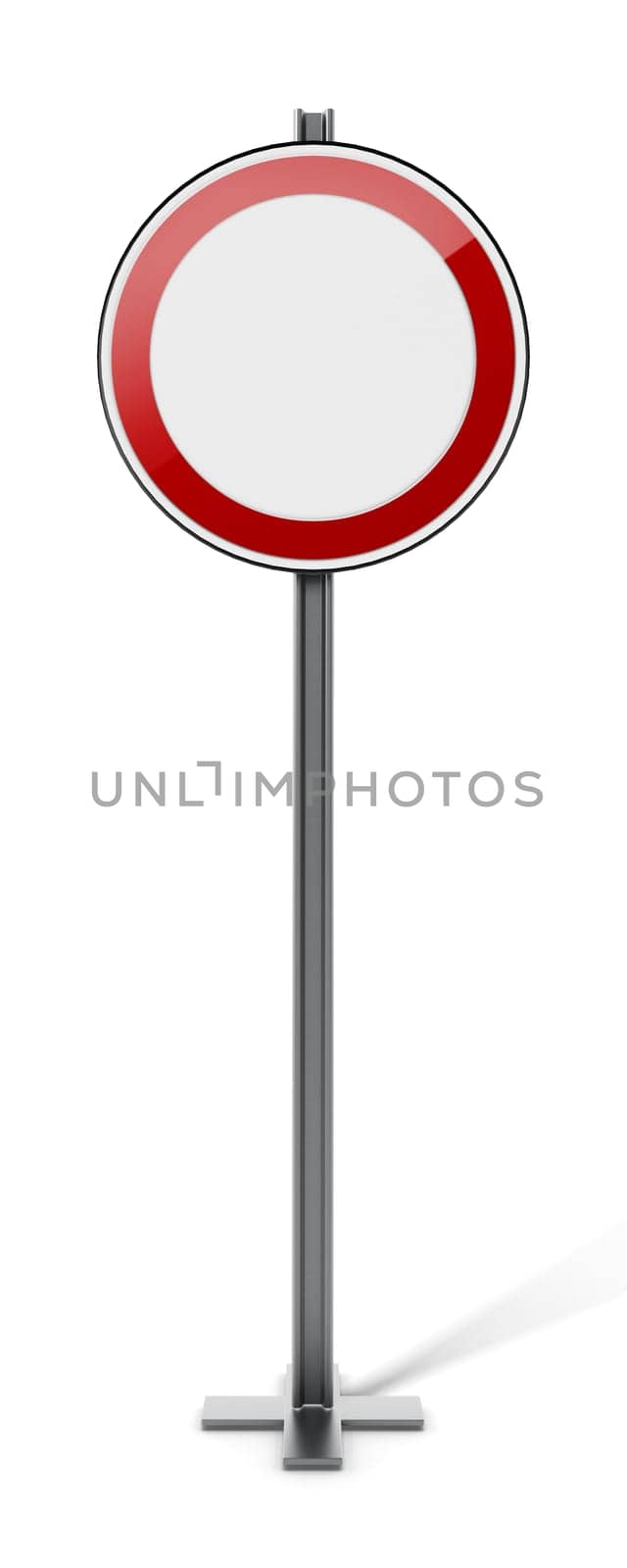 Blank round traffic sign isolated on white background. 3D illustration.