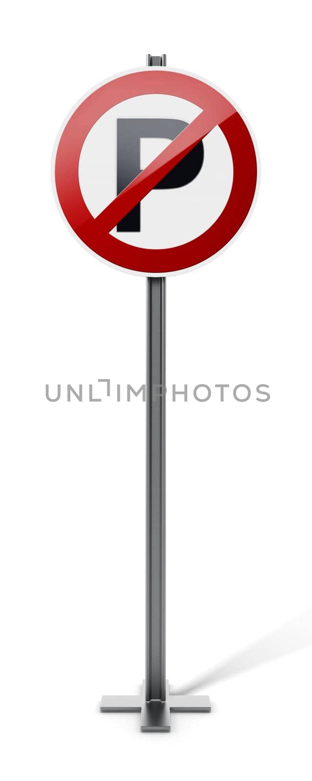 No parking traffic sign isolated on white background. 3D illustration.