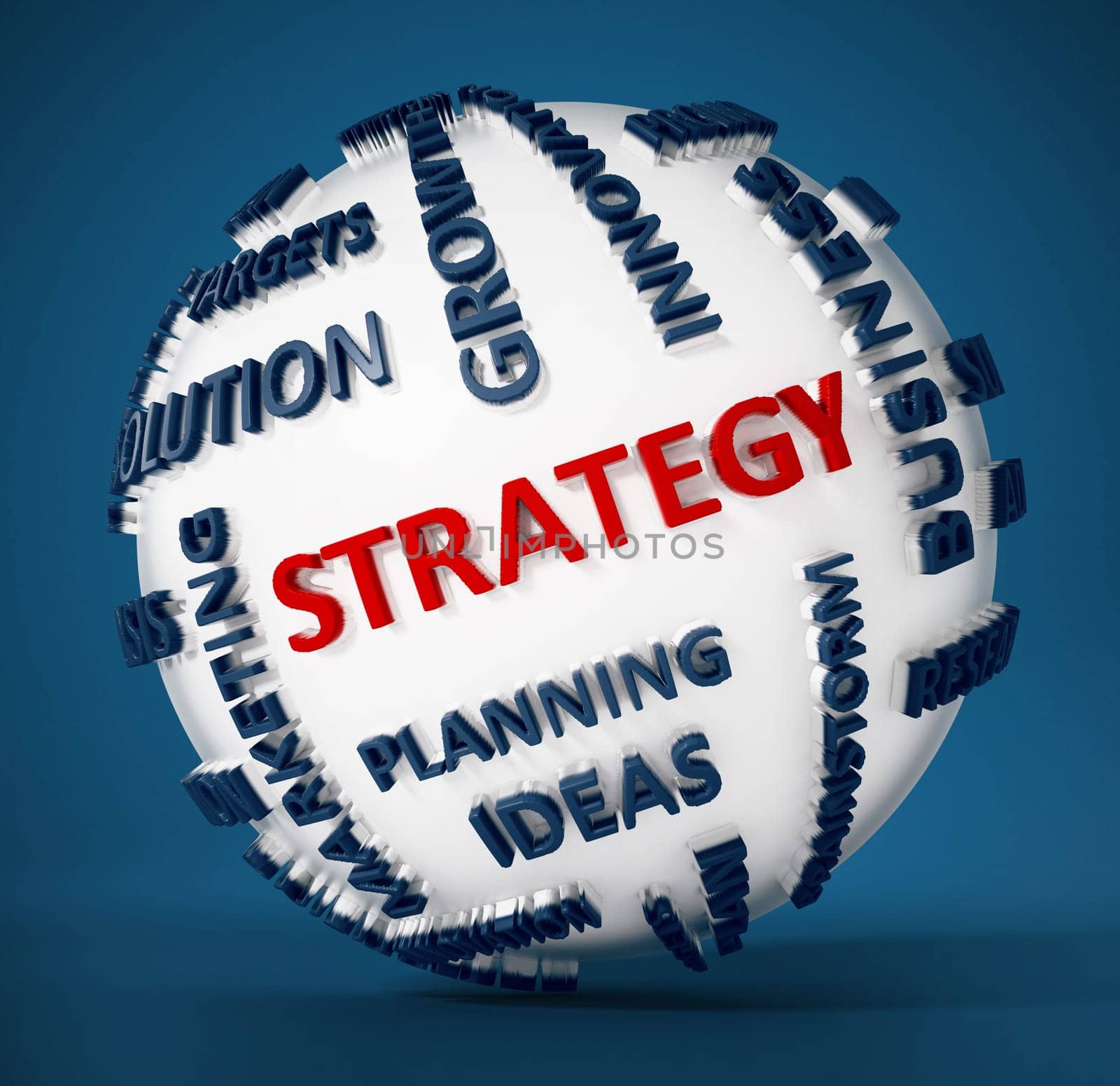 Business strategy globe on blue background. 3D illustration.