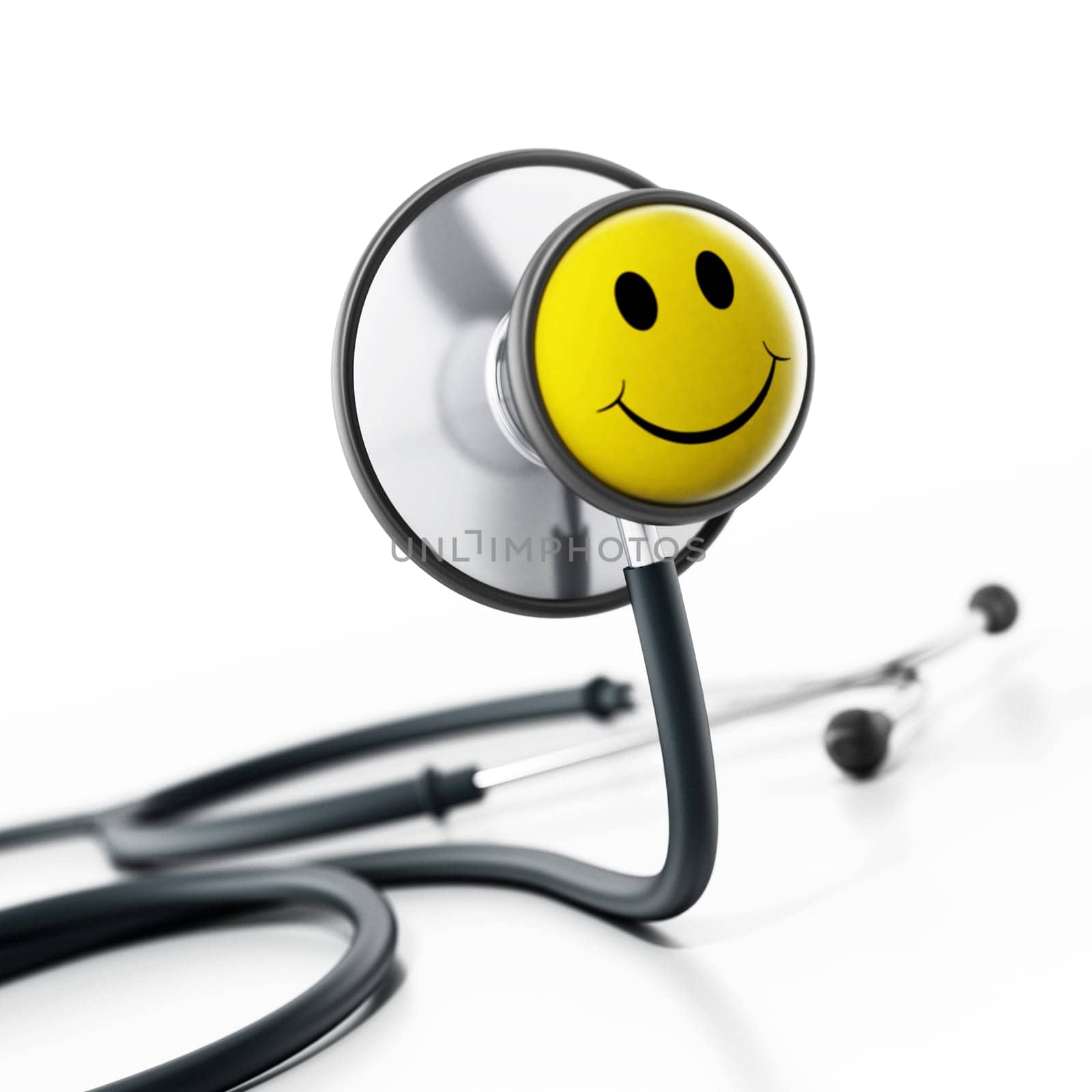 Stethoscope with smiling face isolated on white background. 3D illustration.
