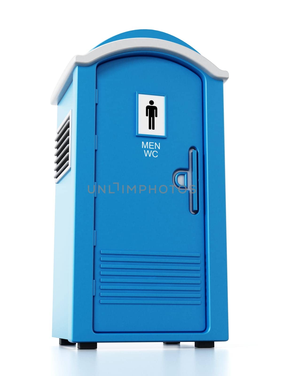 Portable blue men WC isolated on white background. 3D illustration
