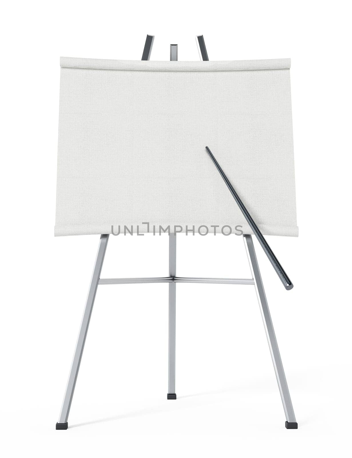 Presentation board and pointer isolated on white background. 3D illustration.