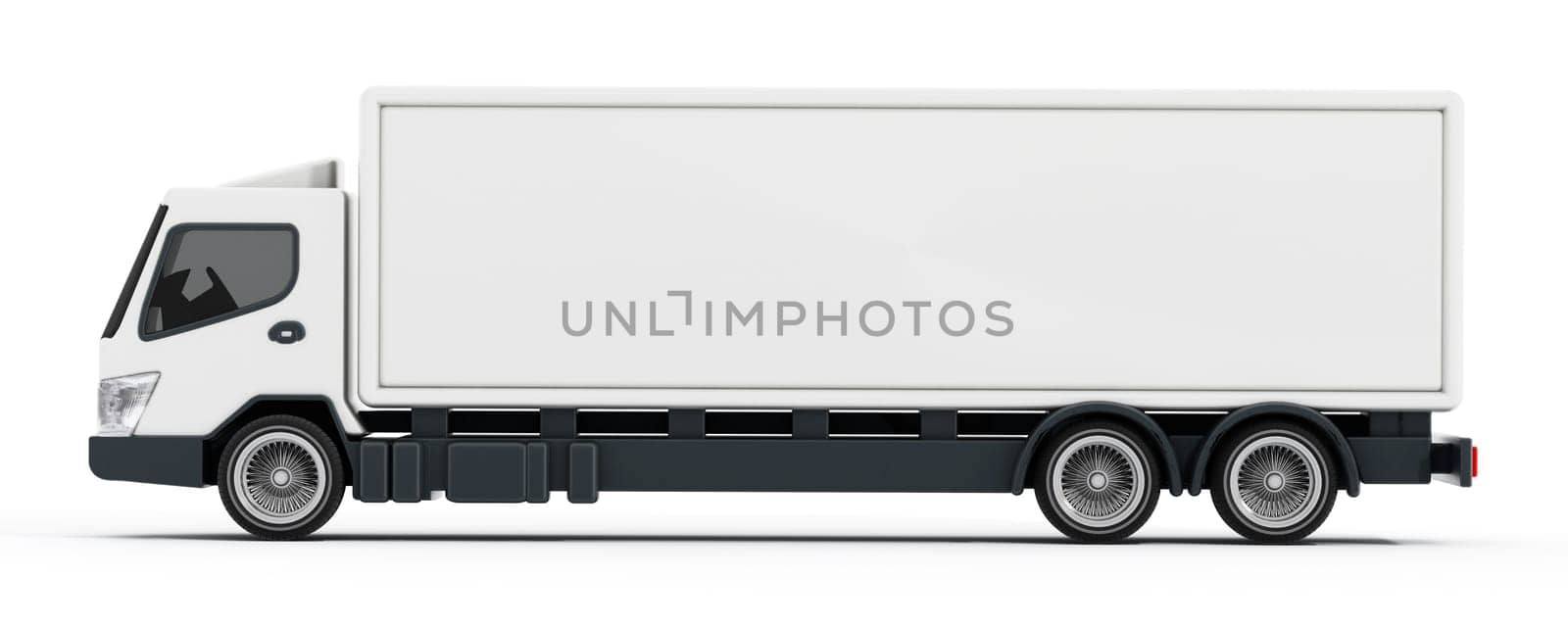 Truck with white blank trailer. 3D illustration.