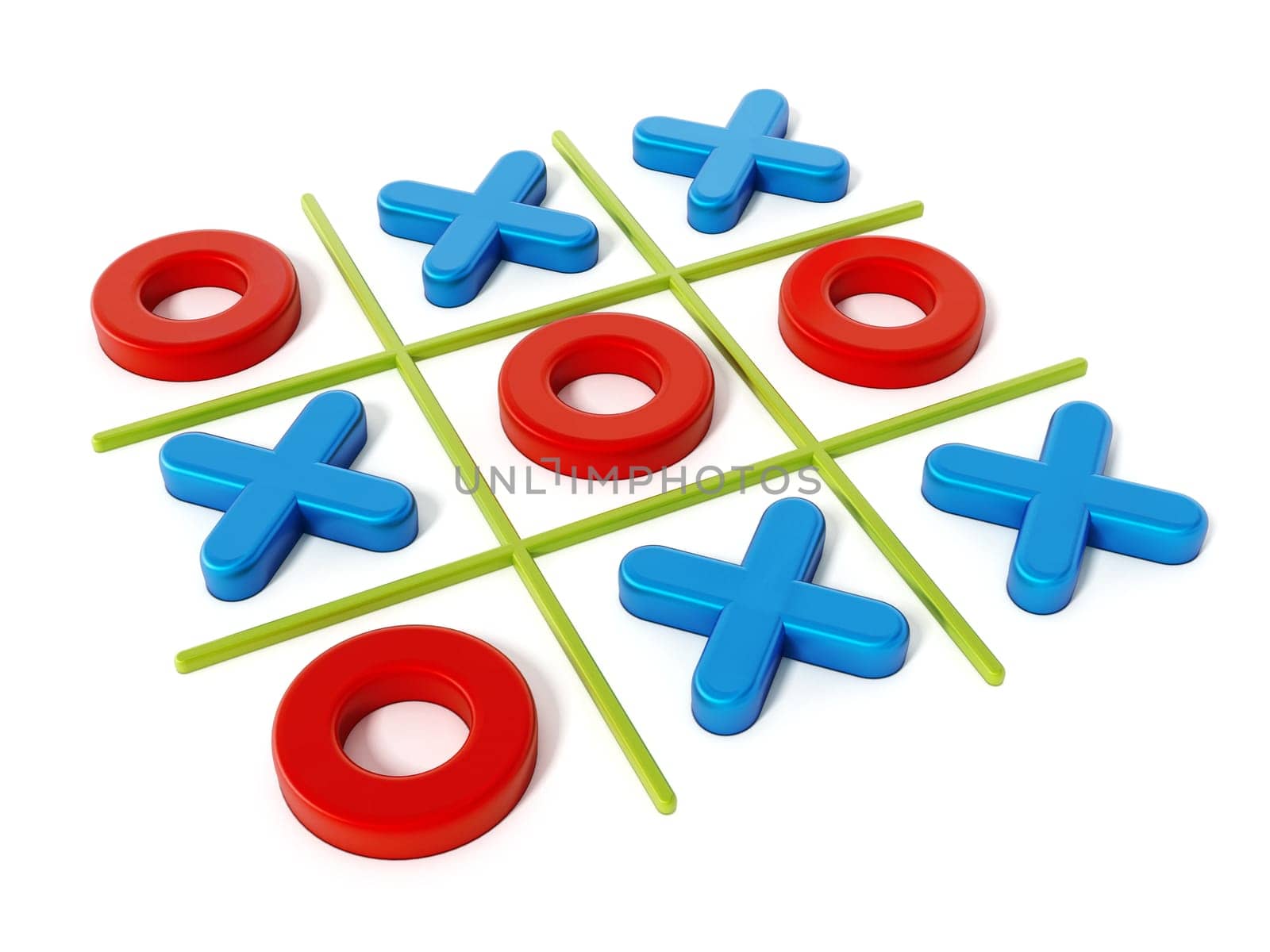 Tic tac toe game isolated on white background. 3D illustration.
