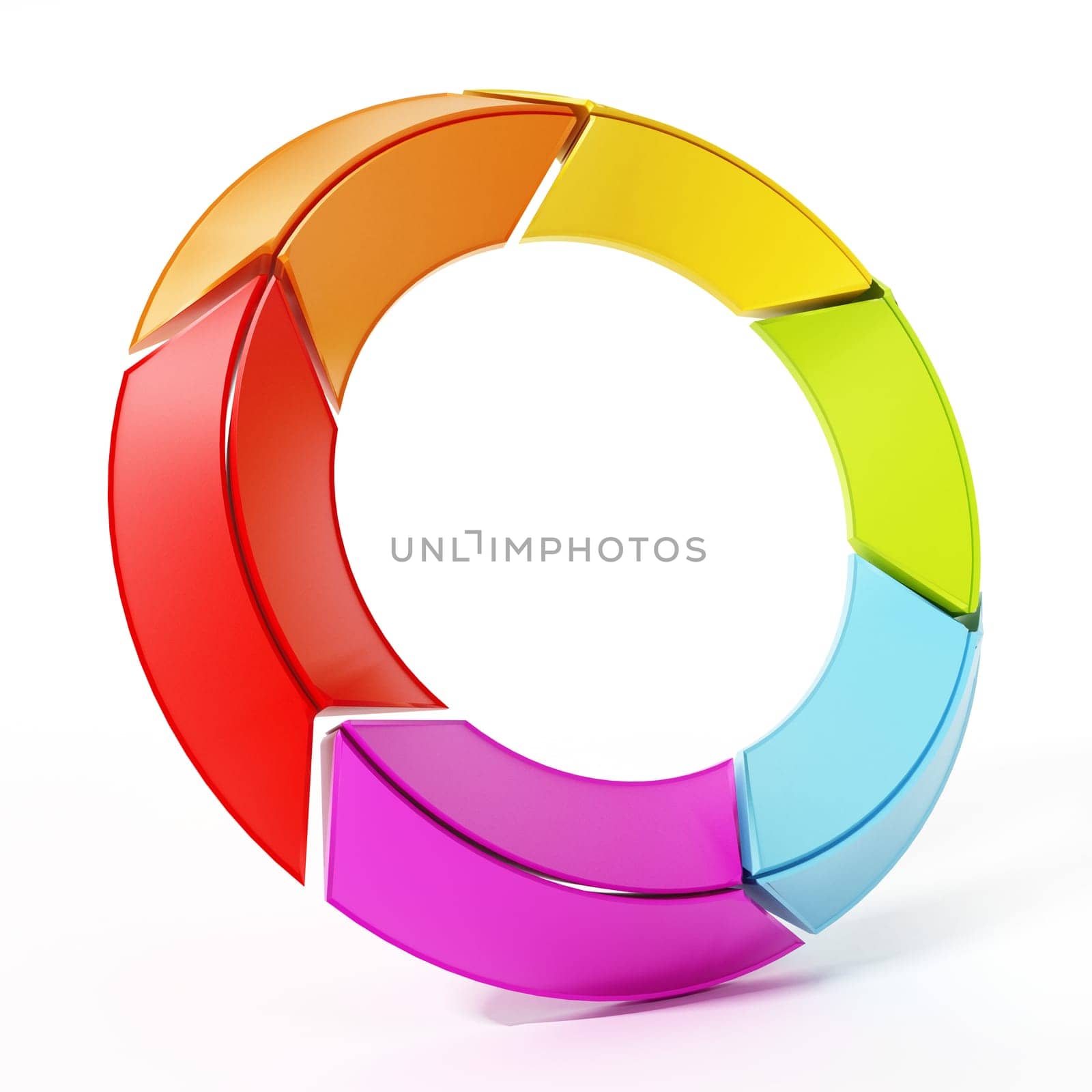 Rotating multi colored arrows forming a circle. 3D illustration.