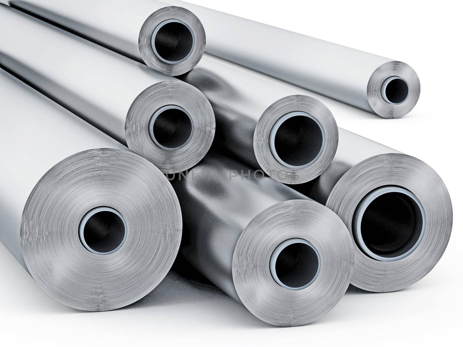 Aluminum tubes isolated on white background. 3D illustration.