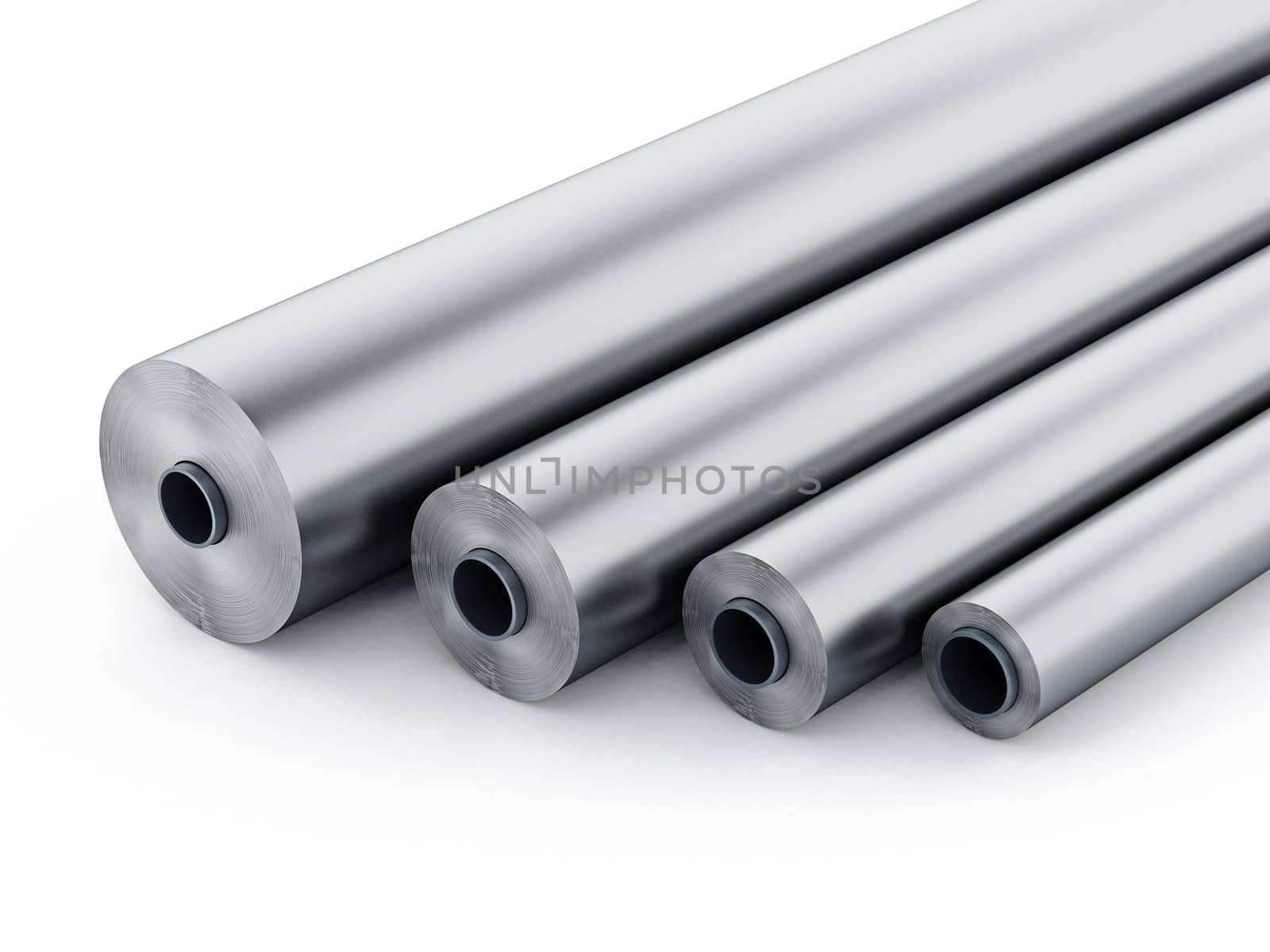 Aluminum tubes isolated on white background. 3D illustration.