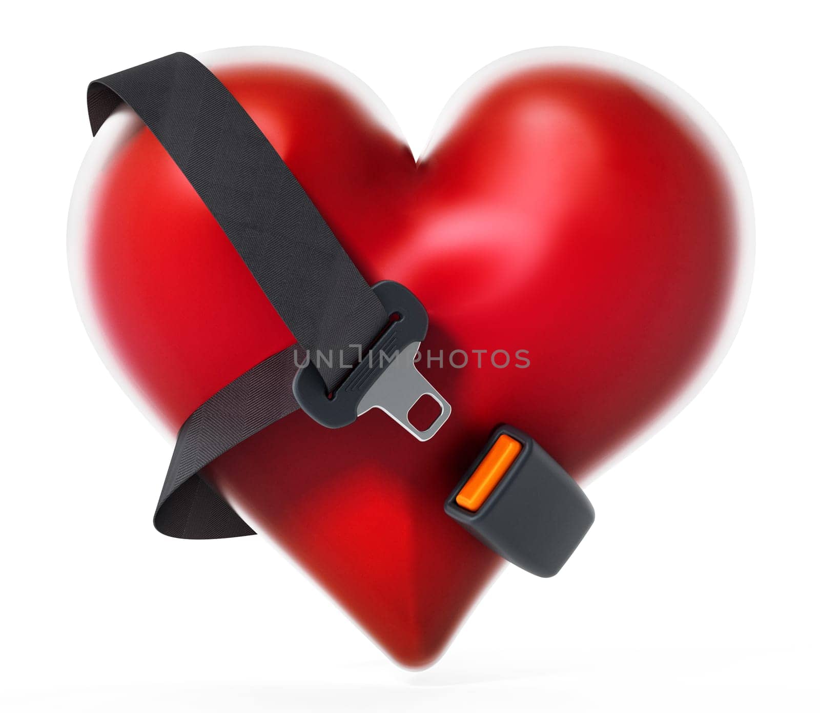 Seatbelt around the red heart. 3D illustration.