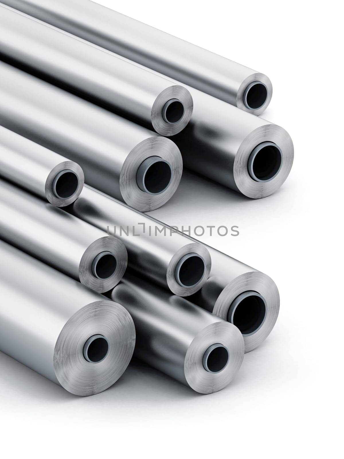 Aluminum tubes isolated on white background. 3D illustration.