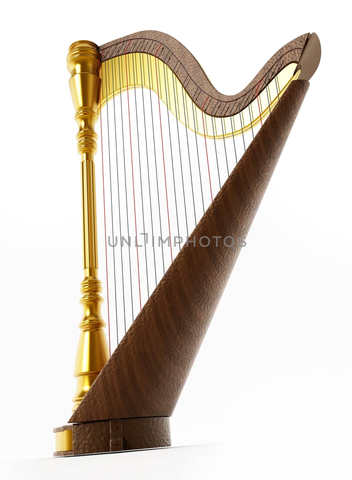 Harp isolated on white background. 3D illustration.
