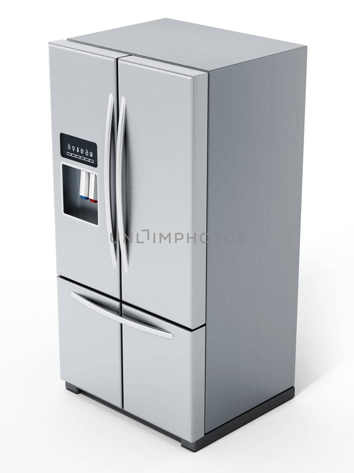 Generic silver refrigerator isolated on white background. 3D illustration.