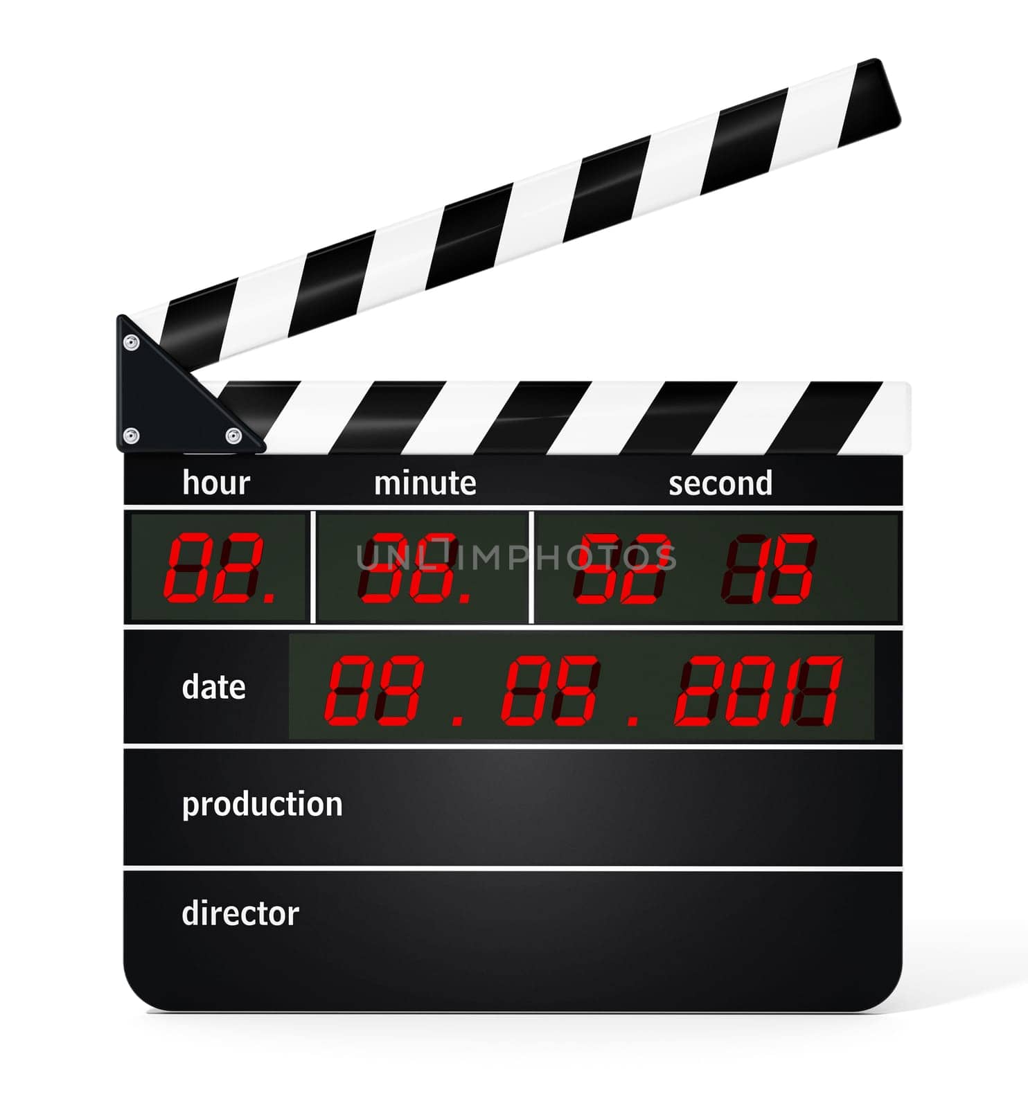 Digital clapboard isolated on white background. 3D illustration.