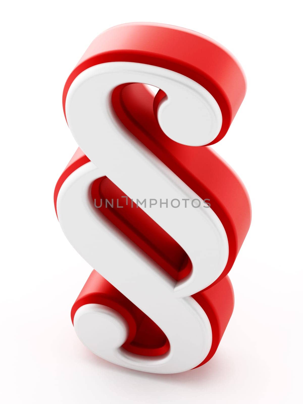 Red and white section sign isolated on white background. 3D illustration.