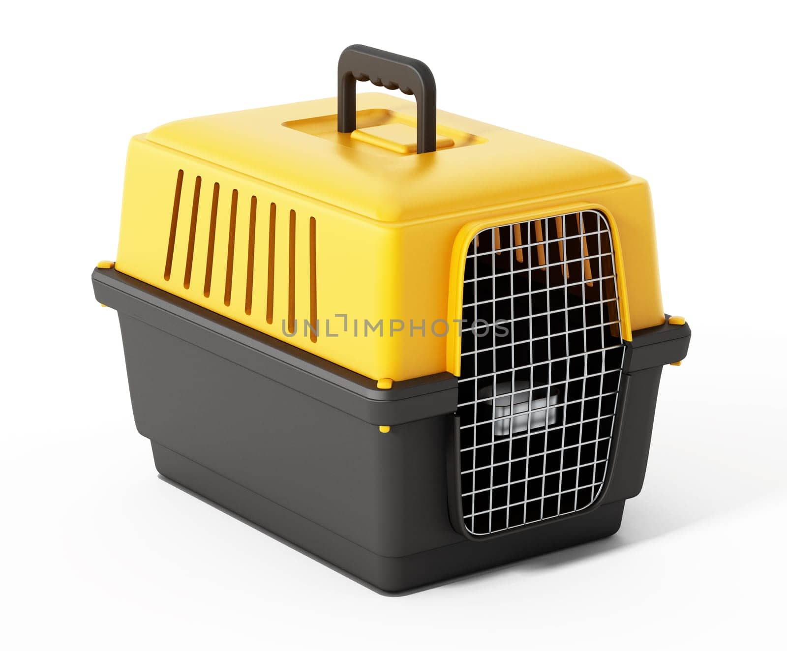 Pet carrier isolated on white background. 3D illustration.