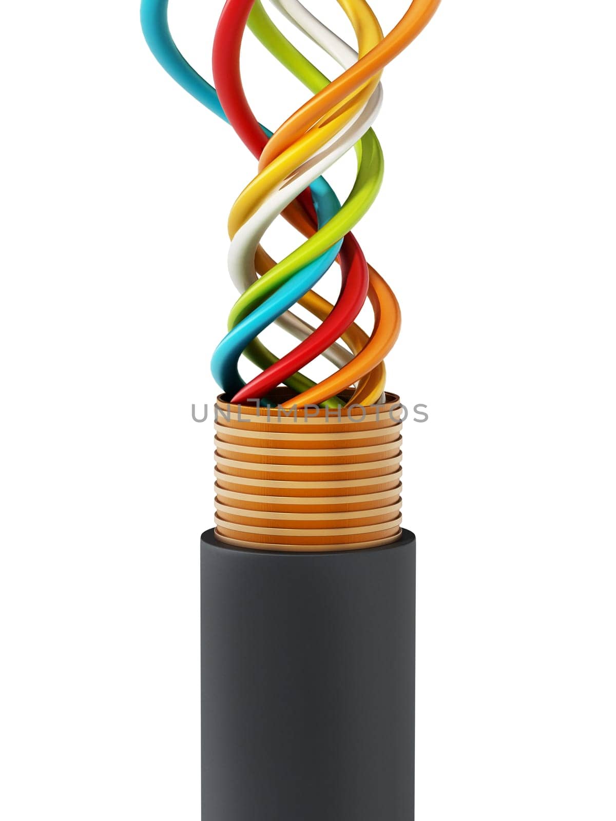 Multi-colored phone wire isolated on white background. 3D illustration.
