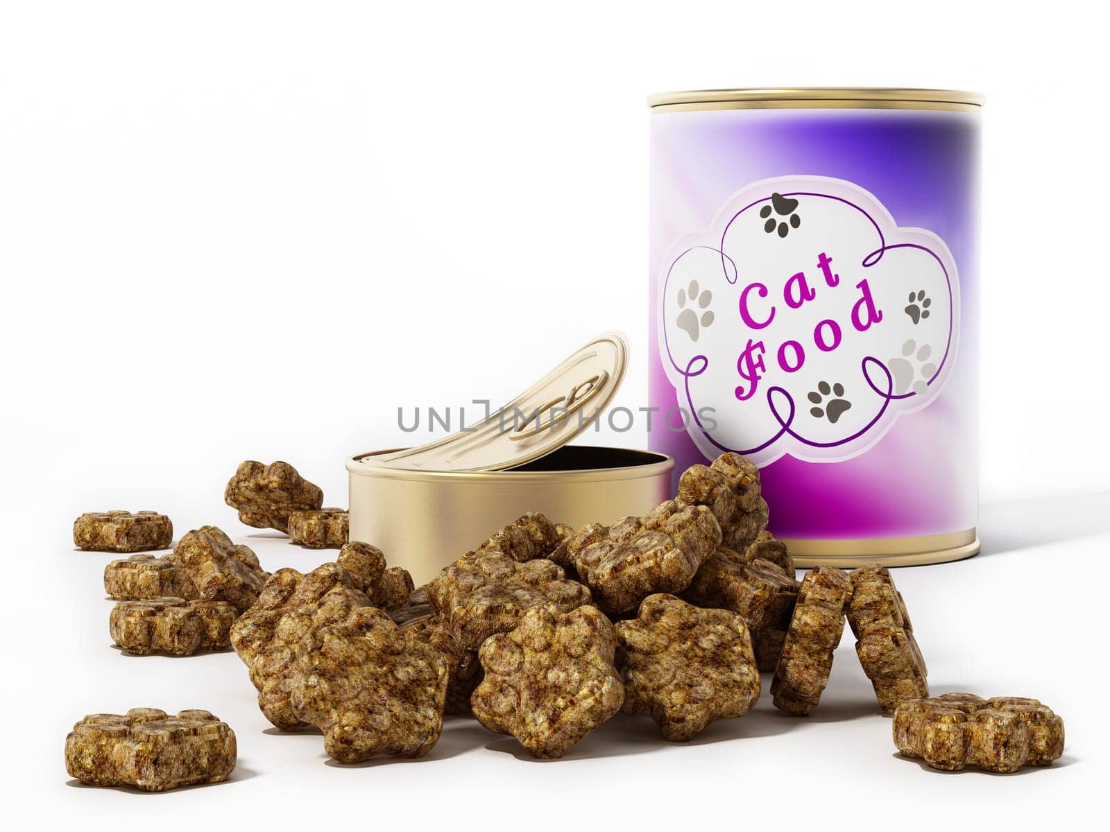 Cat food canisters isolated on white background. 3D illustration.