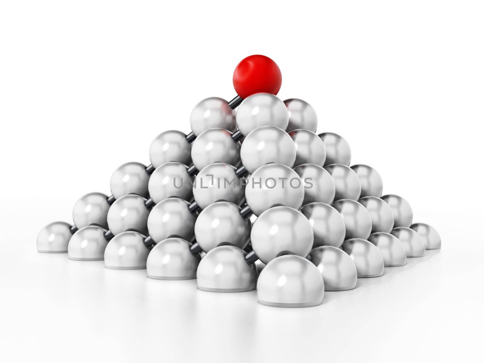 White spheres forming a pyramid shape. 3D illustration.