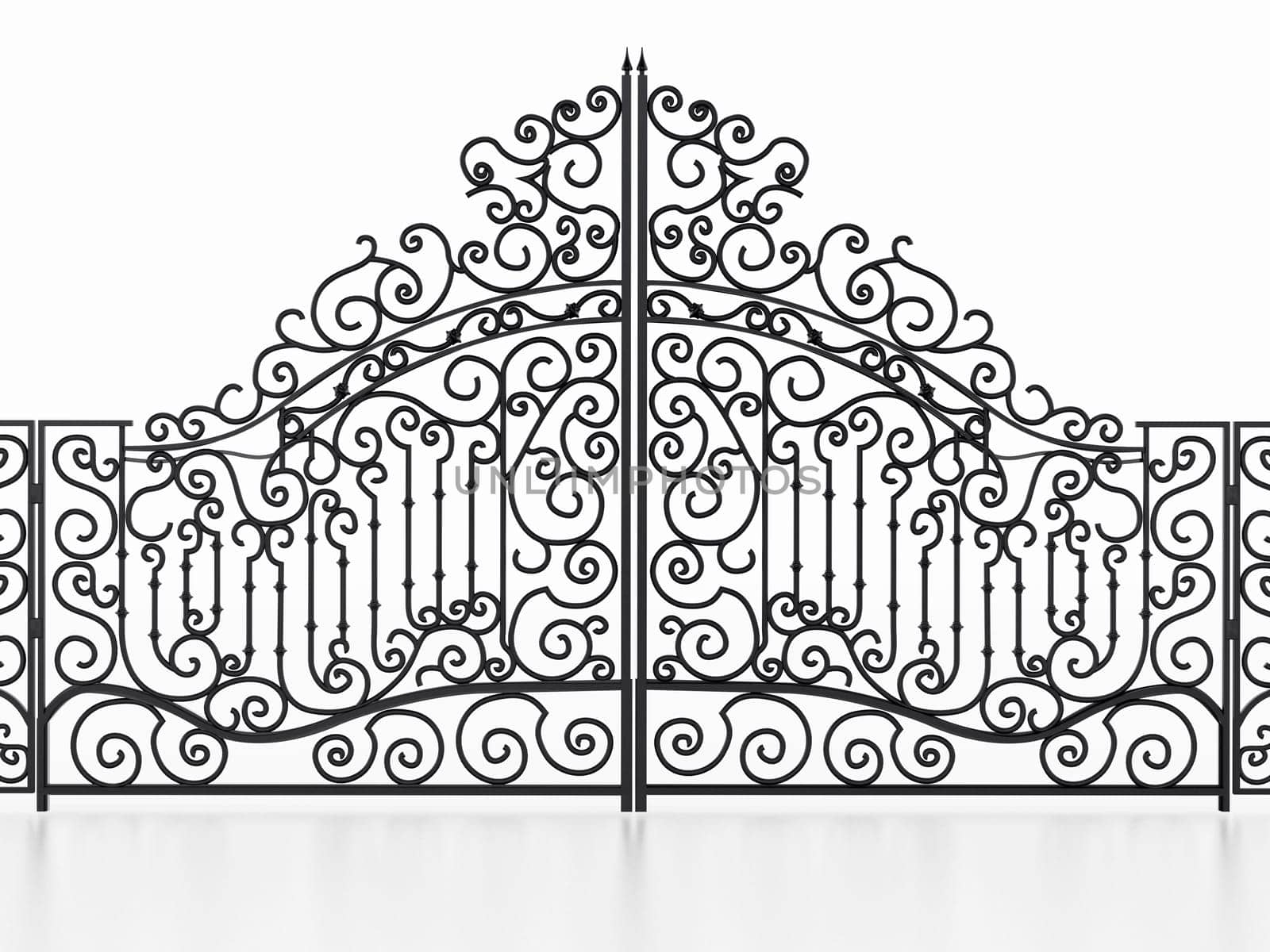 Wrought iron gate isolated on white background. 3D illustration.