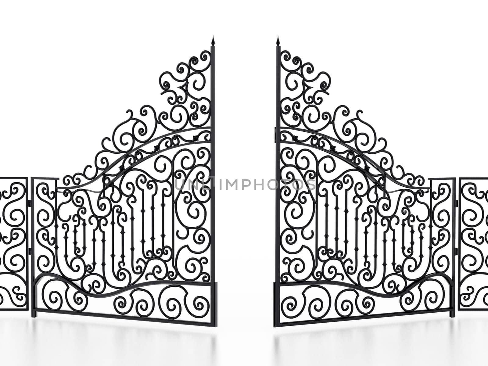Wrought iron gate isolated on white background. 3D illustration.