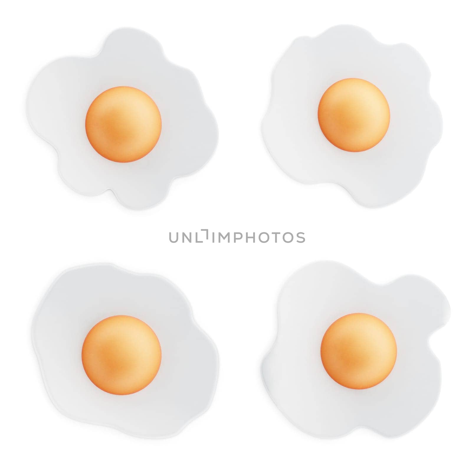 Fried eggs isolated on white background. 3D illustration.
