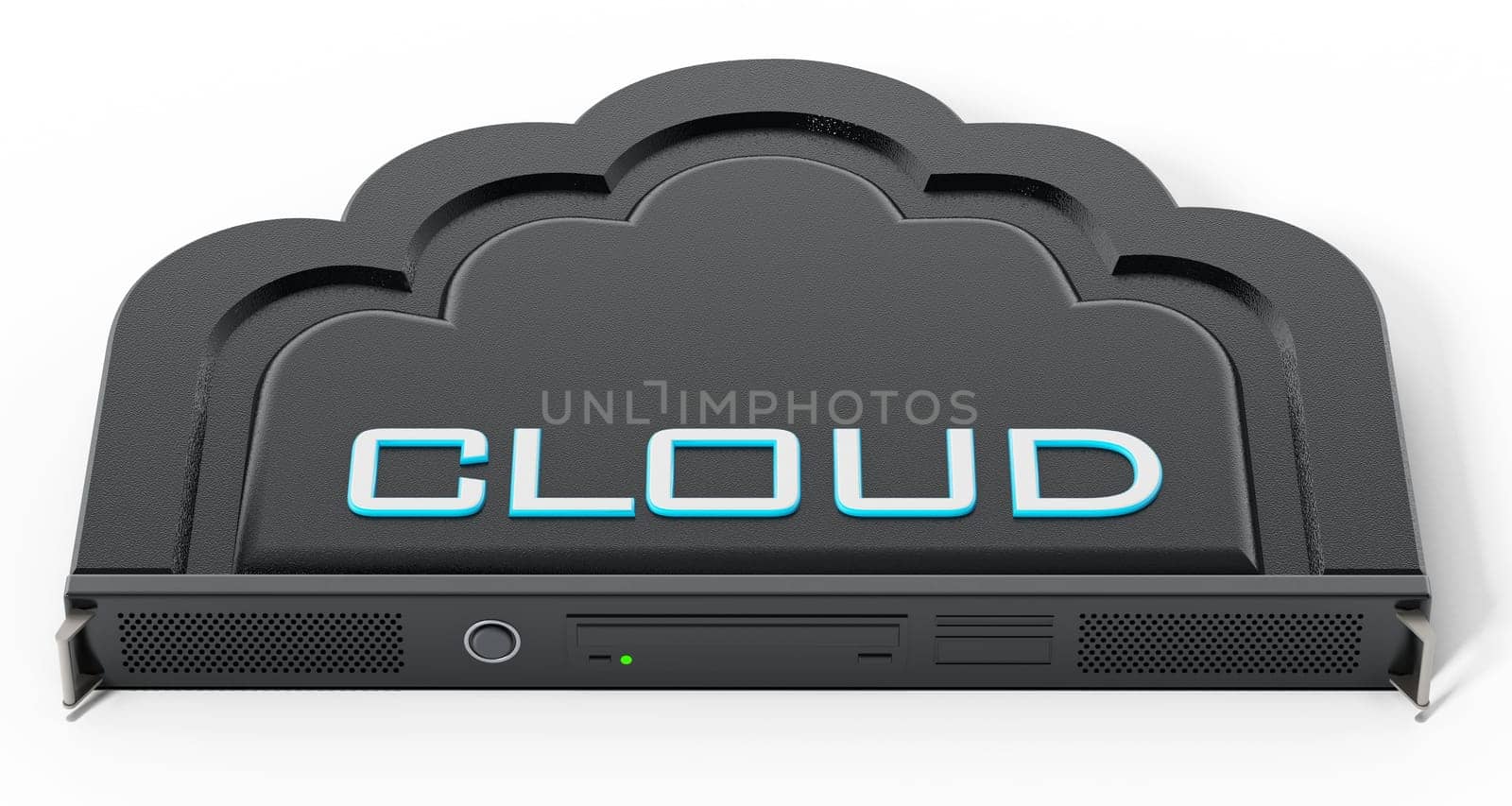 Cloud shaped network server rack. 3D illustration.