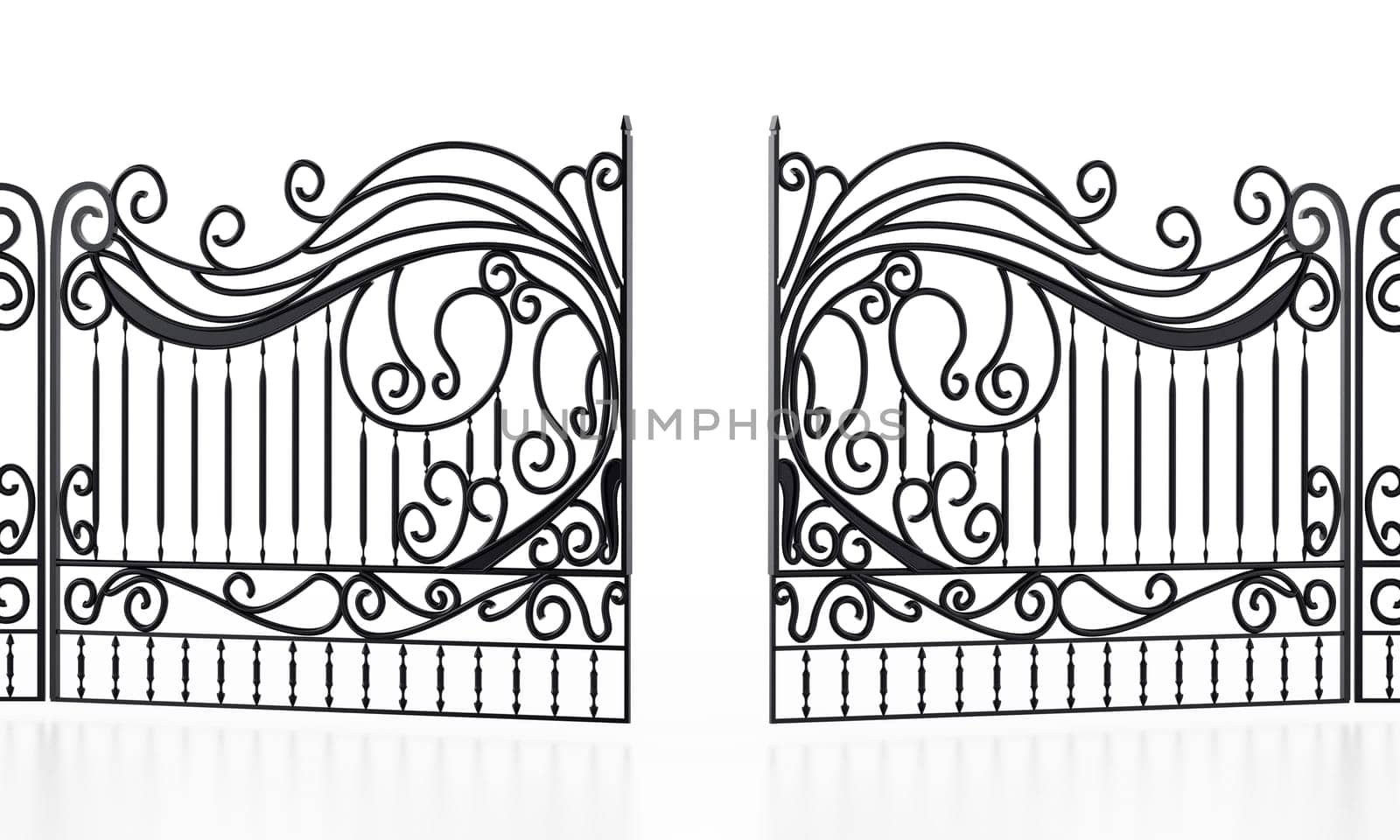 Wrought iron gate isolated on white background. 3D illustration.