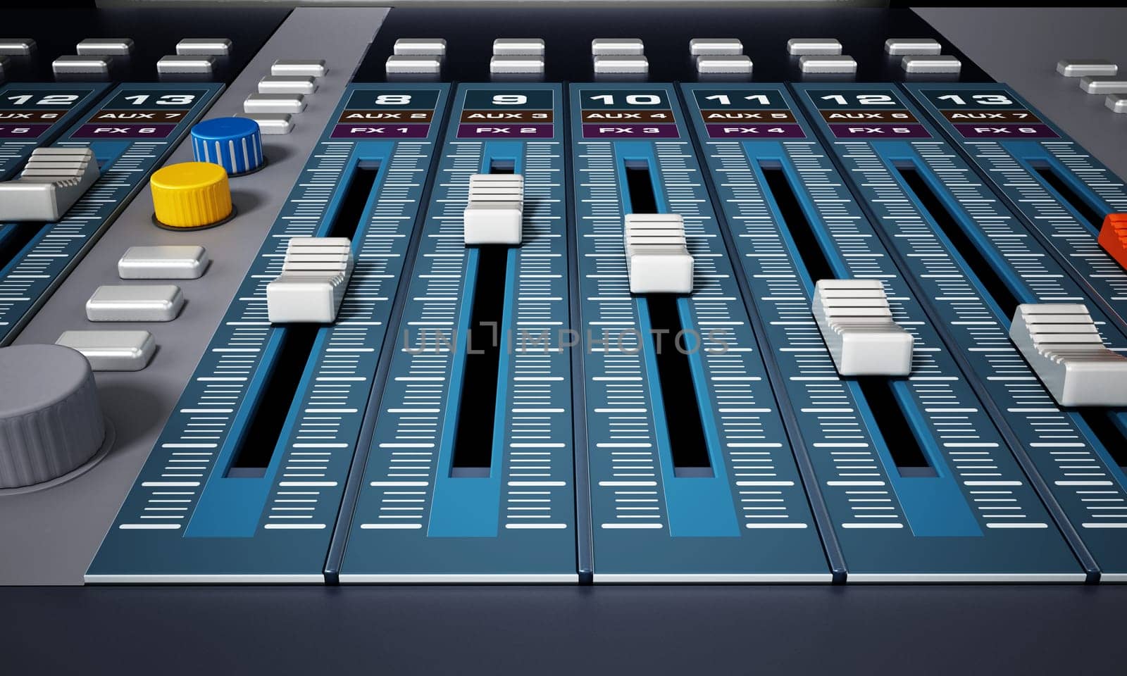 Professional digital studio equalizer with push buttons. 3D illustration.