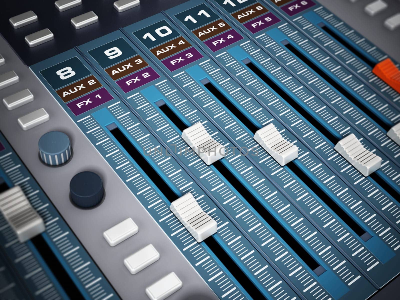 Professional digital studio equalizer with push buttons. 3D illustration.
