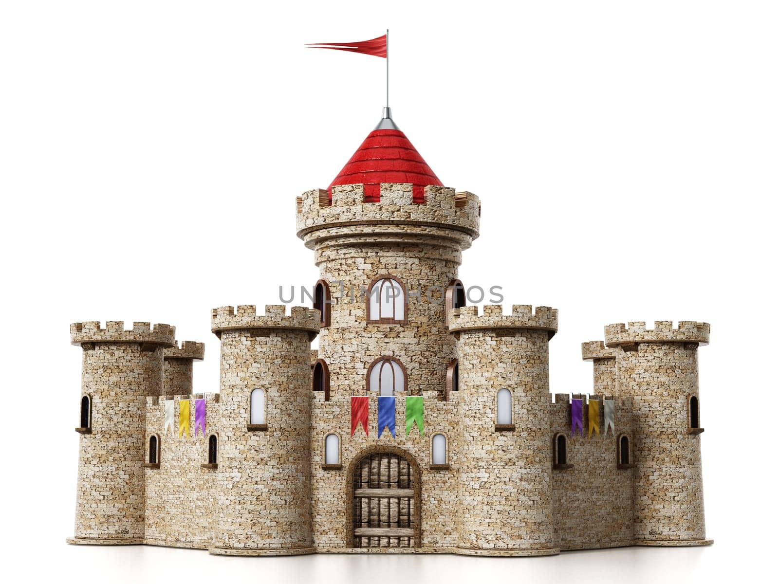 Fantastic medieval castle isolated on white background.