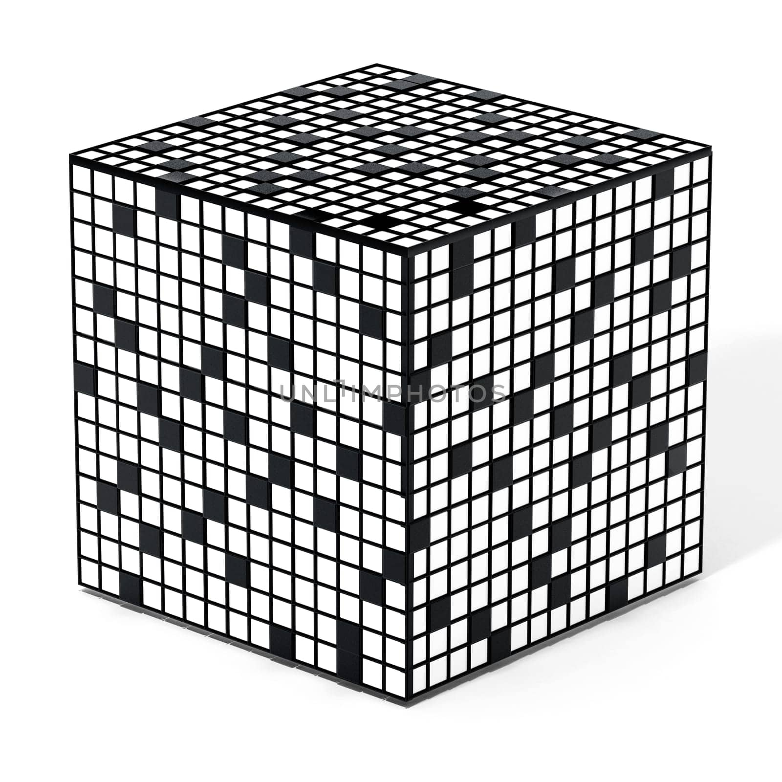 Crossword puzzle cube isolated on white background. 3D illustration.