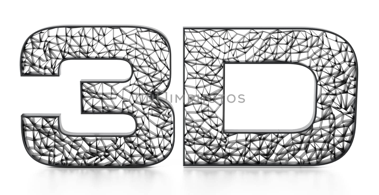 Printed mesh 3D text isolated on white background. 3D illustration.