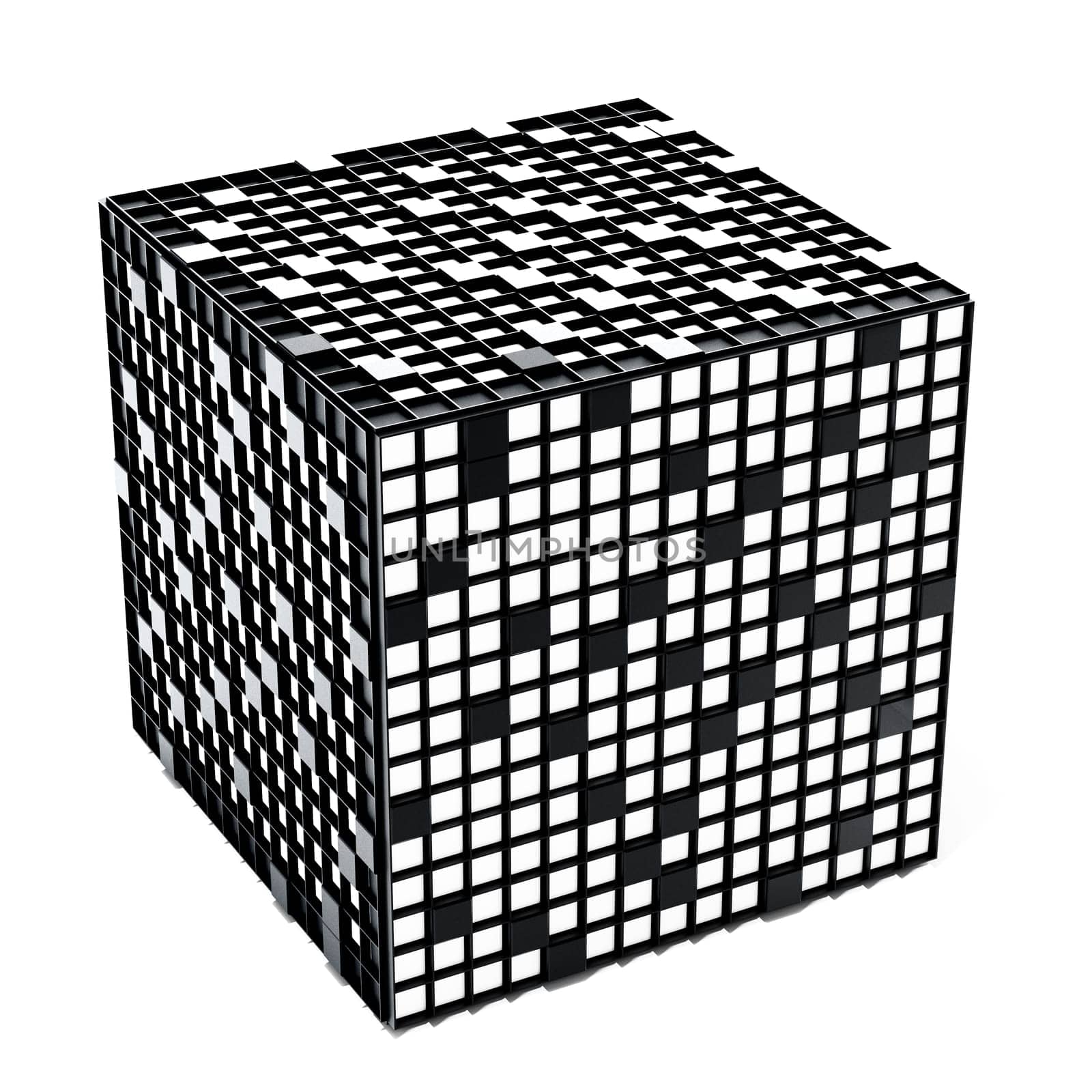 Crossword puzzle cube isolated on white background. 3D illustration.