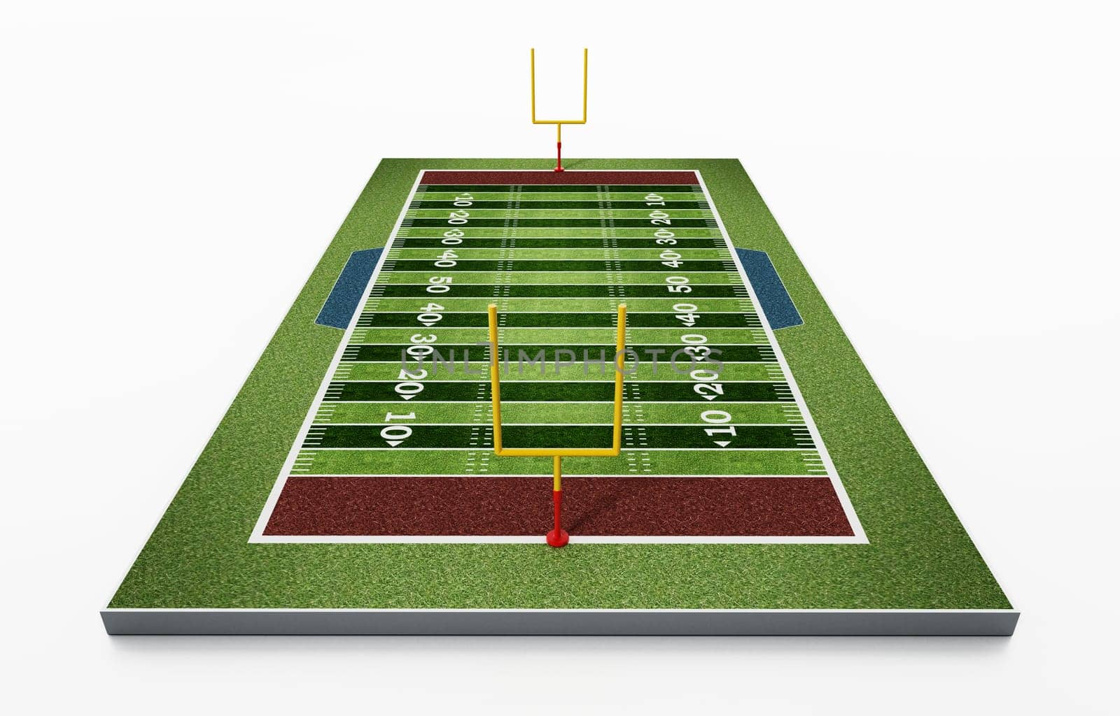American football field isolated on white background. 3D illustration.