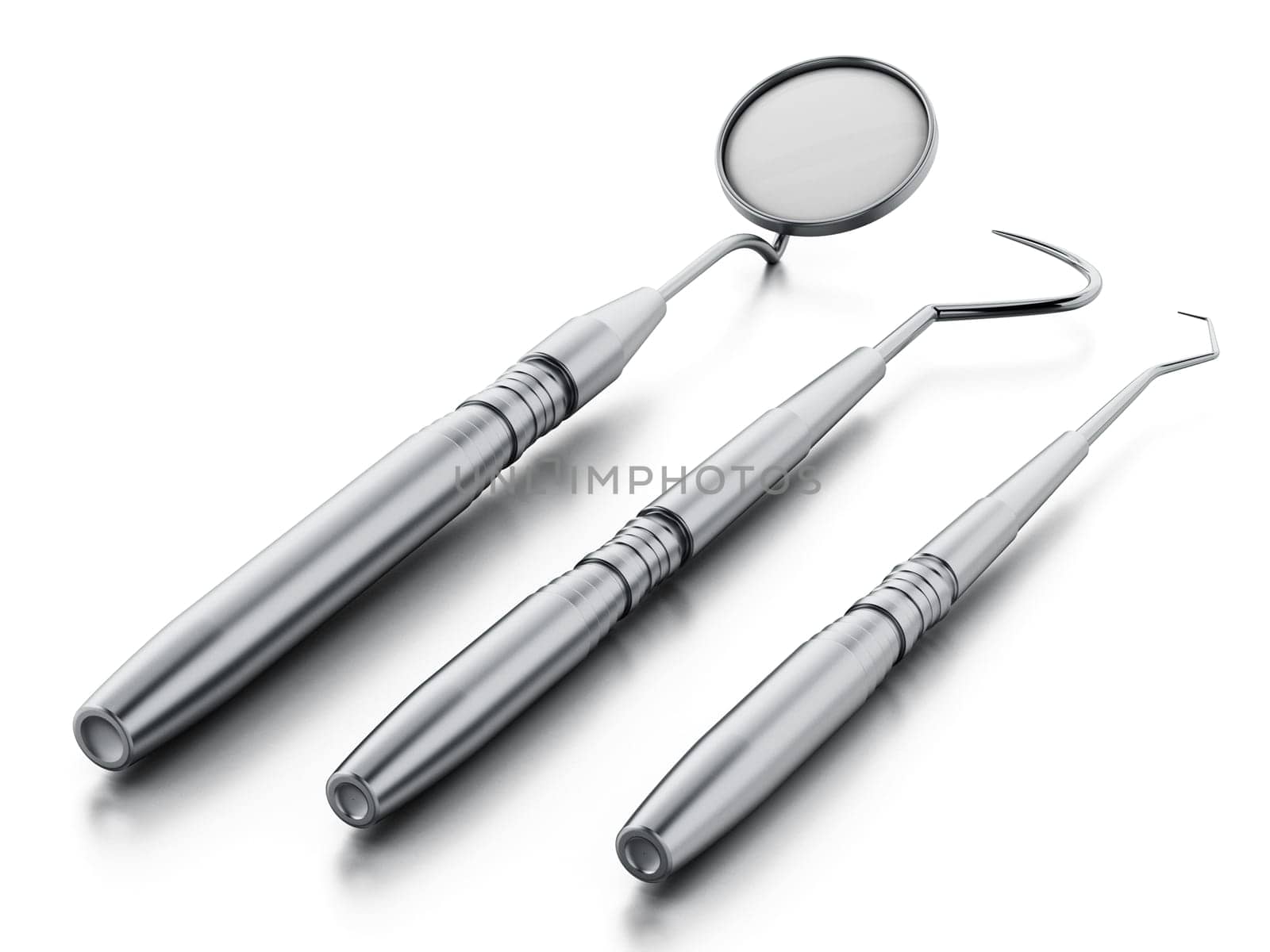 Professional dentist tools isolated on white background. 3D illustration.