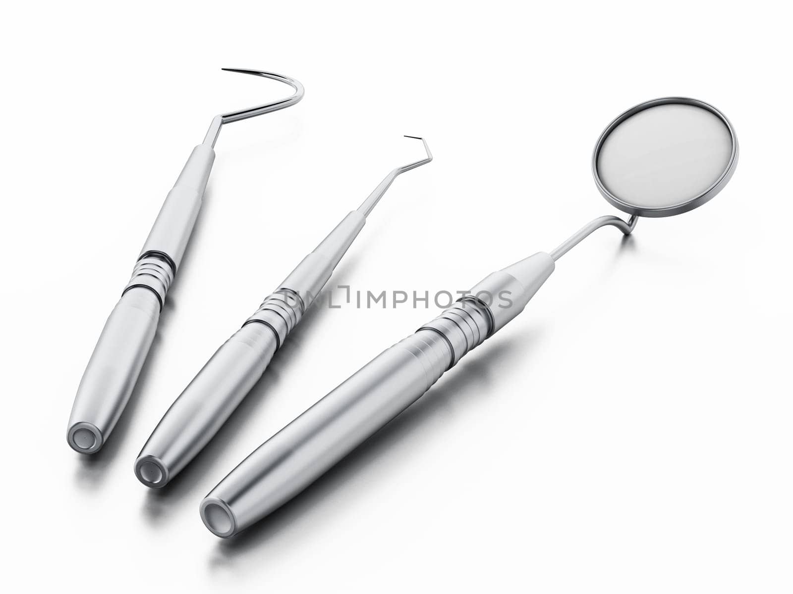 Professional dentist tools isolated on white background. 3D illustration.