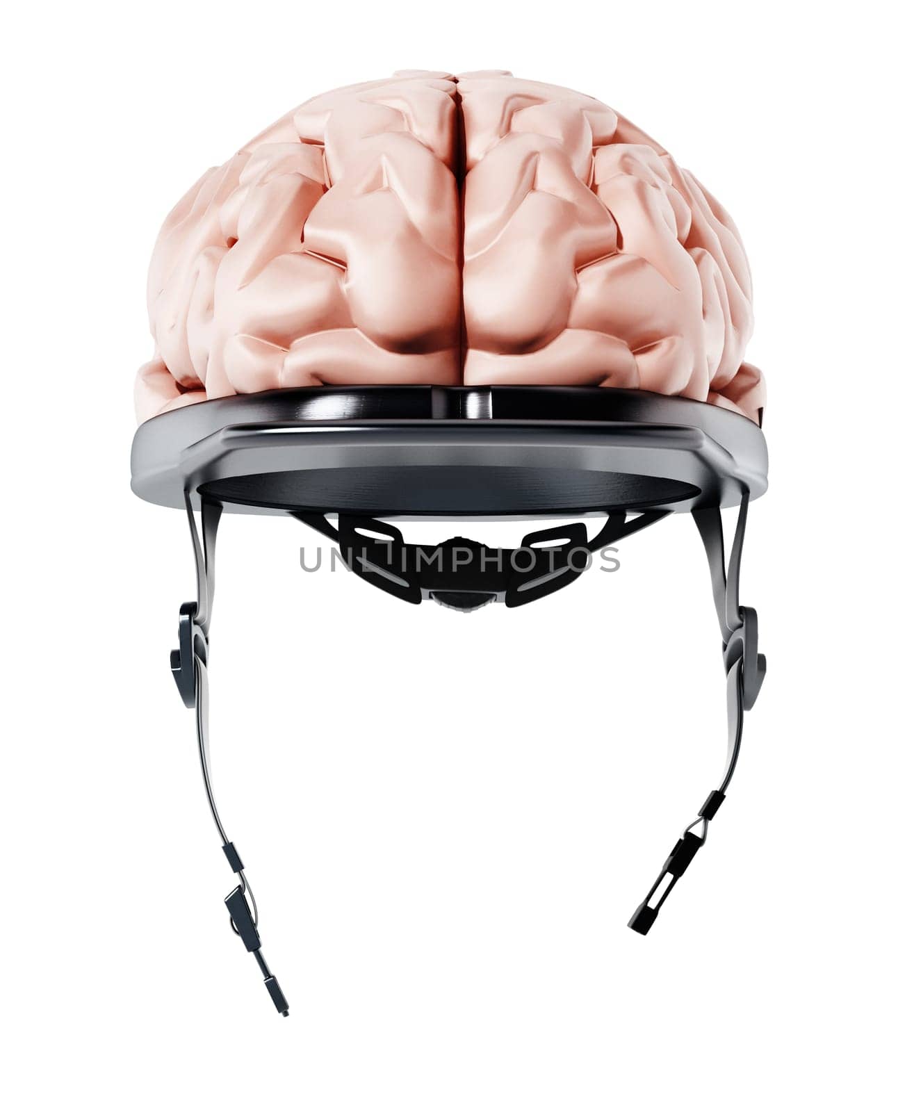 Human brain on security cap. 3D illustration.