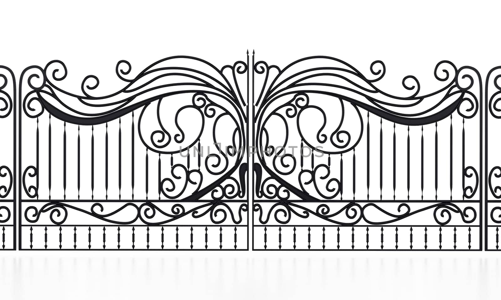 Wrought iron gate isolated on white background. 3D illustration.