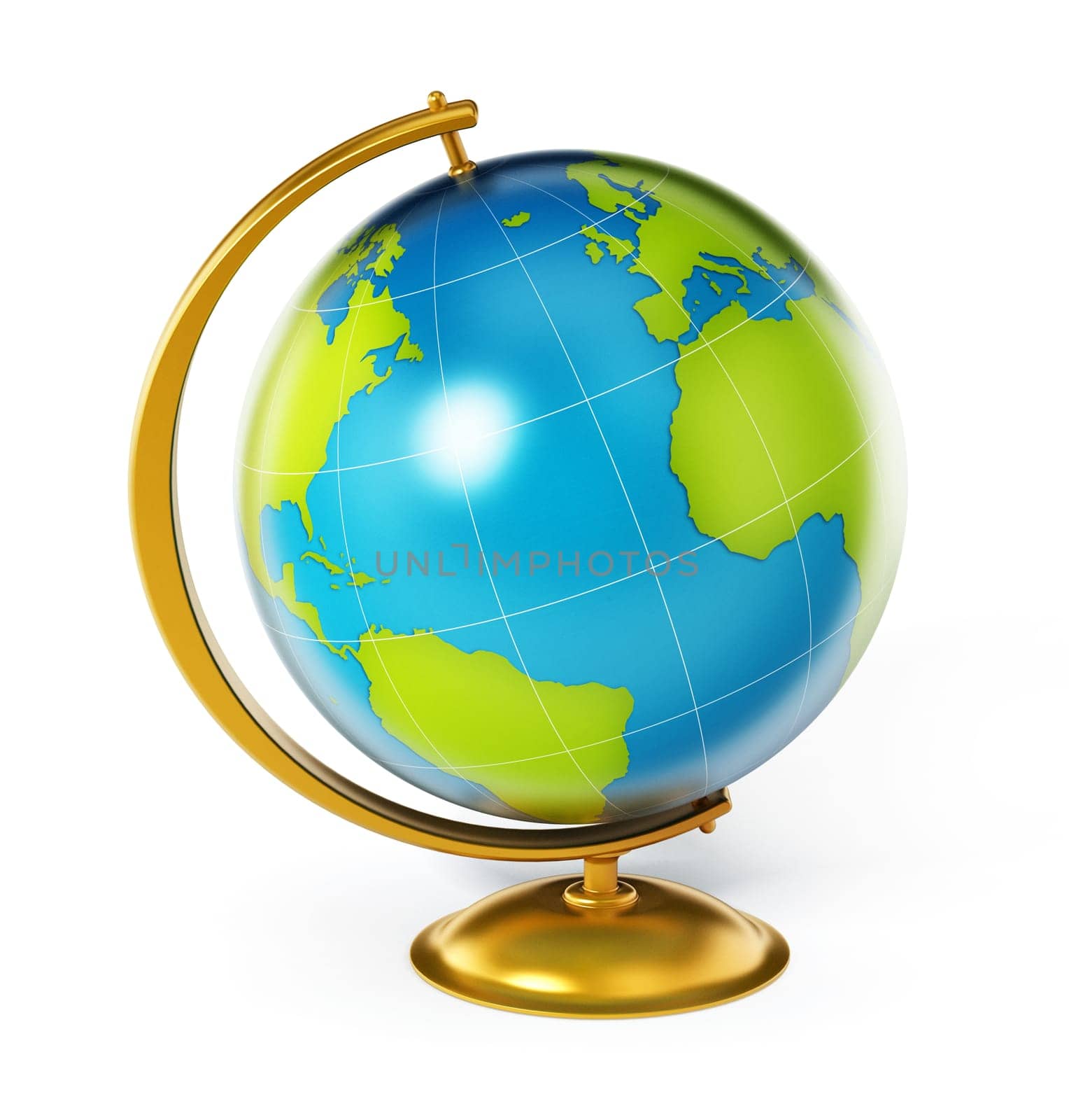 Blue and green globe isolated on white background. 3D illustration.