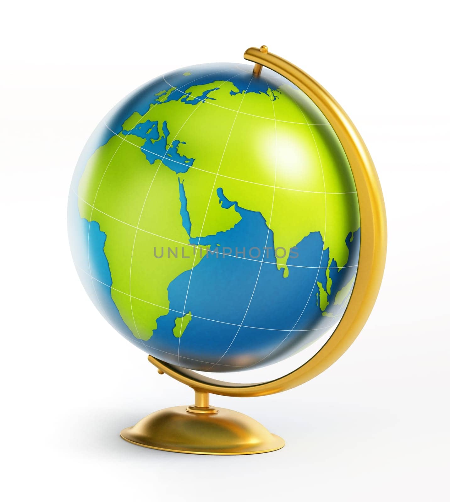 Blue and green globe isolated on white background. 3D illustration.